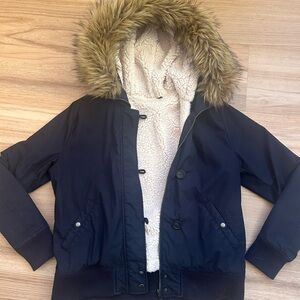 Women's Black Faux Fur Hooded Jacket